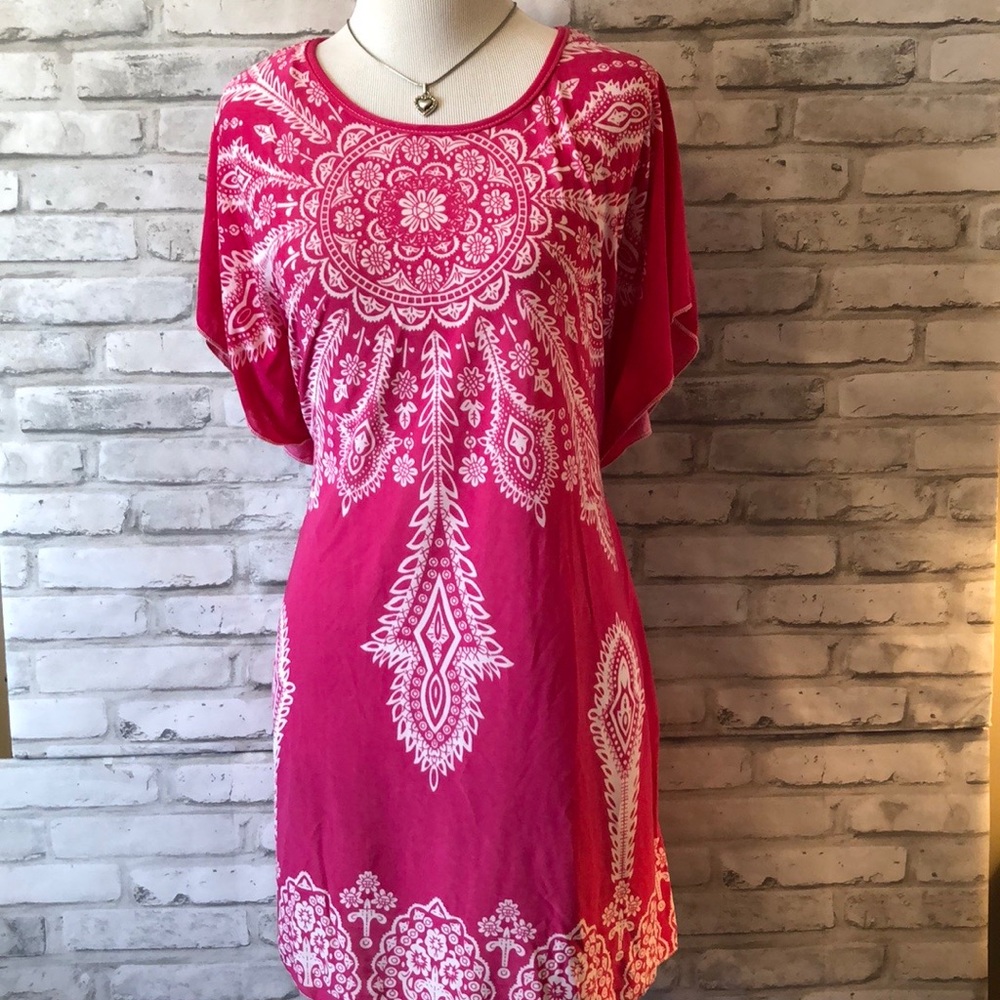 5th & Love bright pink white dress shirt sleeve poly boho new summer style
